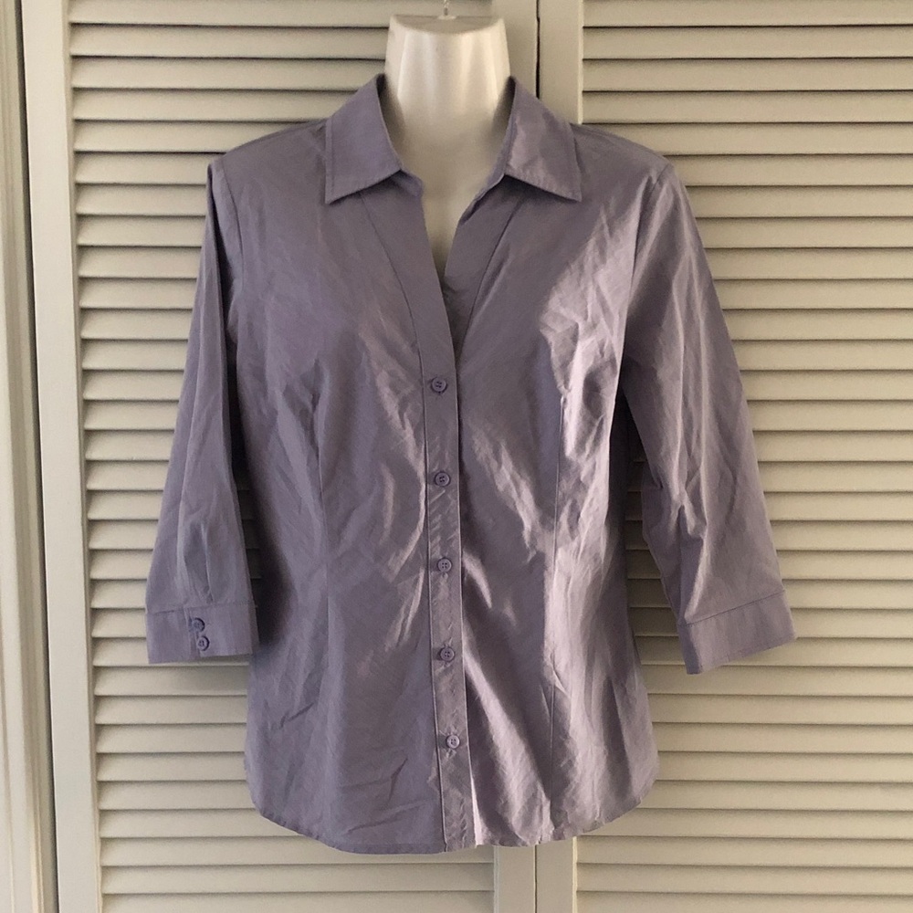 Worthington Light Lavender Three-Quarter Sleeve Button-Down Shirt